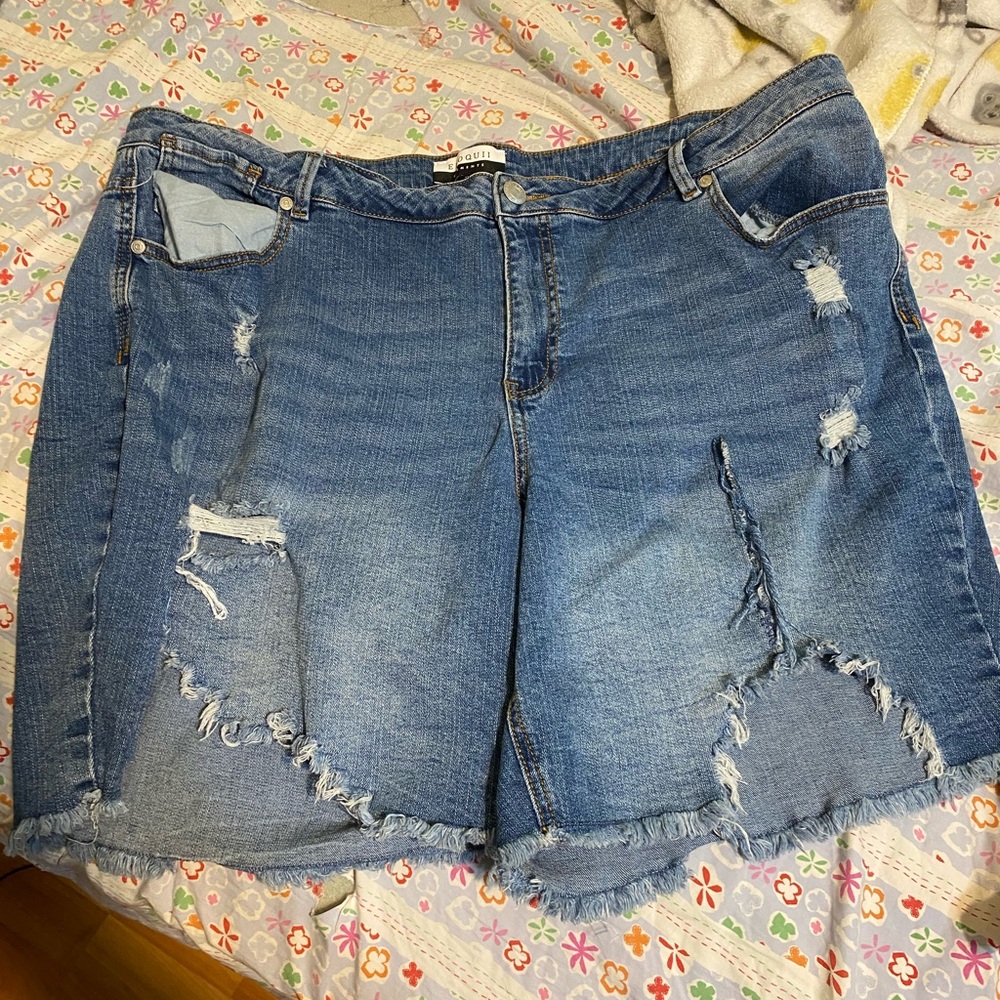 Eloquii Blue Distressed Jean Shorts